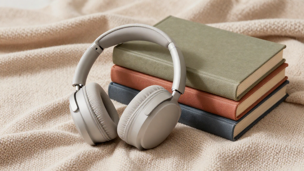 Наушники и книги на мягкой ткани